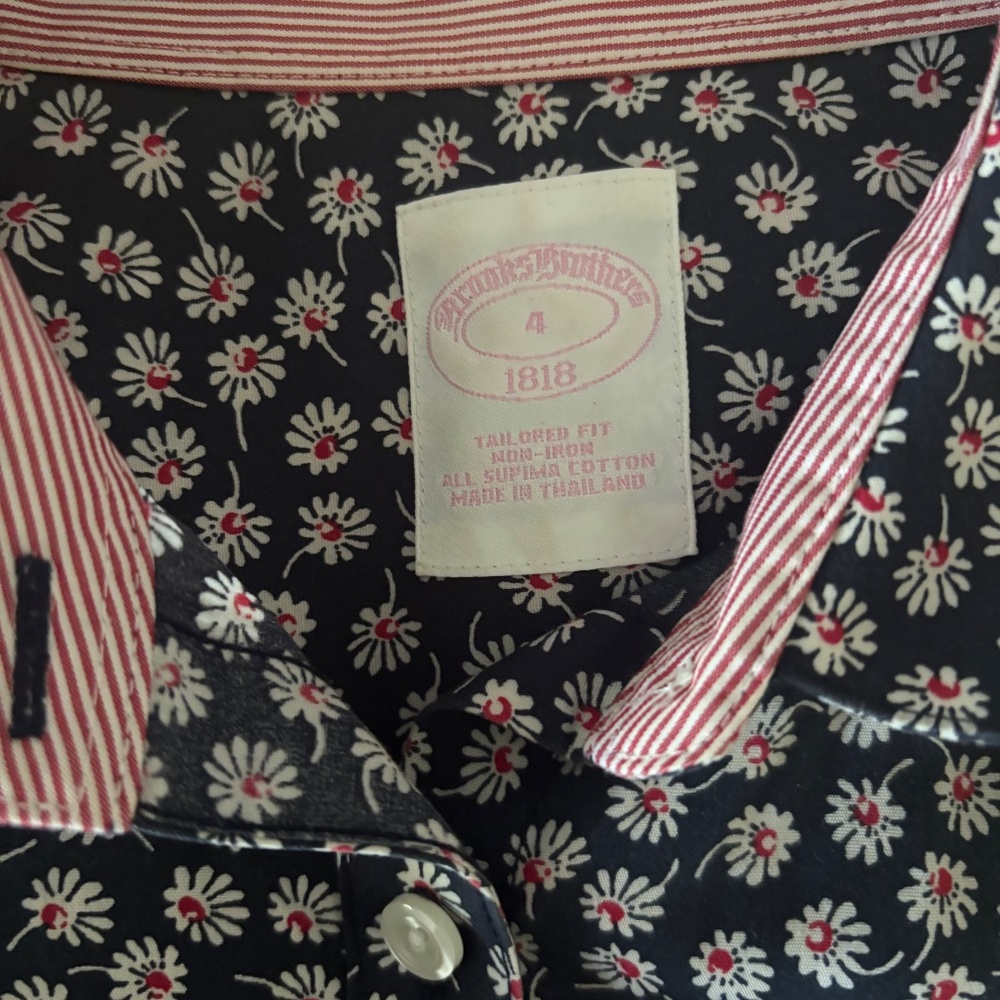 Brooks Brothers Navy Floral Button-Down Shirt with Pink Accents - Picture 5 of 7